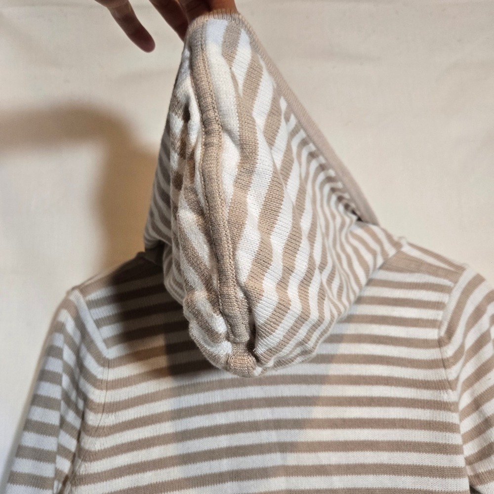 Eileen Fisher‎ Organic Linen Blend Striped Open Knit Cardigan Hoodie Coastal XL - Picture 7 of 7